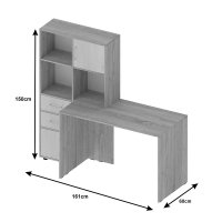 Birou cu biblioteca Scarlet, Pako World, Alb-Sonoma, 161x60x150 cm - 5
