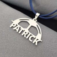 Chic Bijoux - Pandantiv personalizat din argint 925, jumatate de minge de fotbal, cu nume decupat si snur colorat - 1