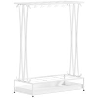 Suport Umbrele HOMCOM cu Tăviță Colectoare, 21 Orificii, 24 Cârlige, Oțel Alb, 50x24x68 cm | Aosom Romania - 1