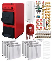 Pachet complet centrala pe combustibil solid Fornello T-PRO 25 kW cu calorifere aluminiu, boiler si accesorii - 1