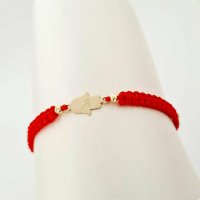 Bratara personalizata Mana Fatima cu 4 bilute de 3 mm din Aur Galben 14K - 1
