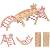 AIYAPLAY Cadru de catarat interior 8-in-1 pentru copii, design prinsesa, tobogan, rampa, arc din lemn | Aosom Romania - 1