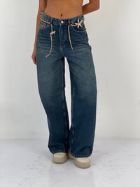 Pantaloni denim albastri cu croiala larga - 1