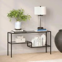 Consola Benito din metal si sticla culoare negru 120 cm - 1