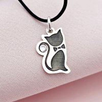 Pandantiv Pisica cu Papion din Argint 925 si Cristal Swarovski - 1