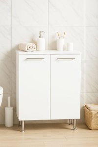 Dulap baie, 2 usi, alb, 60x30x80 cm - 1