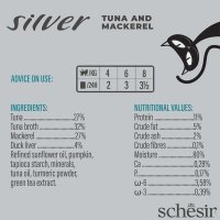 SCHESIR Silver, Ton și Macrou, conservă hrană umedă fără cereale pisici senior, (în supă), 70g - 5