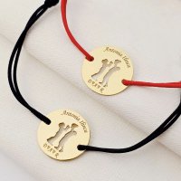 Set 2 bratari personalizate cu banuti decupati - Mama, tata si copil - Argint 925 placat cu Aur Galben 18K, snur reglabil - 1