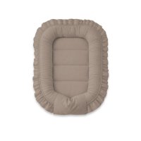 Cosulet bebelus, MimiNu, Pentru dormit, Baby Nest 55 x 75 cm, Cu Volanase, Husa 100% bumbac, Din bumbac certificat Oeko Tex Standard 100, Colectia Royal, Mocha - 1