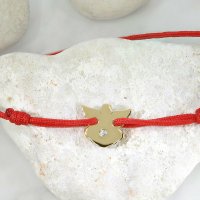 Bratara cu Diamant natural - Model Inger stilizat - Aur Galben/Roz/Alb 14K si snur reglabil - 1