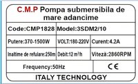 Pompa submersibila Campion CMP1828 3SDM2/10, 1500W, 8 turbine, refulare 250 m, debit 12 mc/h, cablu 20 m - 5