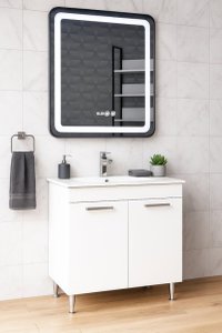 Set Baza cu Lavoar si Oglinda LED, Seria 067, 70 cm, Alb - 1