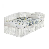 Pat Colt Alma 90x200 cm, cu 2 sertare laterale pe role, colt interschimbabil, pin antichizat - 1