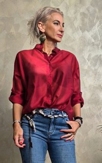 Camasa bordo oversized din satin cu maneci ajustabile - 1