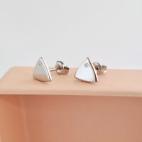 Cercei cu Diamante Naturale Trilliant - Aur Alb 14K cu Inchizatoare Tip Surub - 1