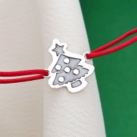 Bratara de Craciun - Brad din Argint 925 cu Snur Reglabil - 1