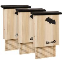 PawHut Set de 3 Adăposturi din Lemn pentru Liliac, 25x6x37.5 cm, Lemn de Pin Natural | Aosom Romania - 1