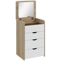 Măsuță de Toaletă HOMCOM cu Oglindă Rabatabilă și Scaun, Design Compact Stejar și Alb - 1
