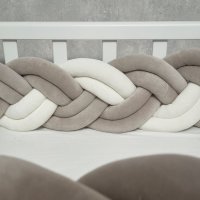 Bara de Protectie Impletita din Catifea pentru Patut Twins 240 cm Gri - 1