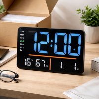 Ceas Digital LED cu Bluetooth, 33 x 22 cm, Control de la Distanta, Montare Versatila, Negru - 1