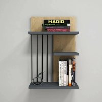 Raft de perete Nezma Homs cu 3 polite, 60 x 40 x 21 cm, finisaj stejar/gri antracit - 1