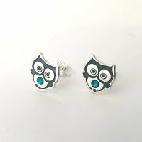 Cercei Bufnita din Argint 925 cu Cristale Swarovski - Inchidere Tip Surub - 1