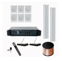 Sistem Audio Biserica A14, 120W, 6 Boxe Interioare, 2 Coloane Exterioare, Microfon si Lavaliera Wireless - 1