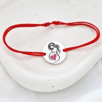Bratara Personalizata Viitoare Mamica cu Inimioara Roz - Argint 925 si Snur Reglabil - 1