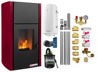 Pachet complet pentru incalzire - Termosemineu pe peleti Fornello Fiama Confort 25 kw Bordeaux - 1