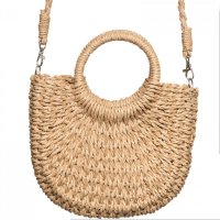 Geanta crossbody circulara impletita, bej inchis cu manere rotunde - 1