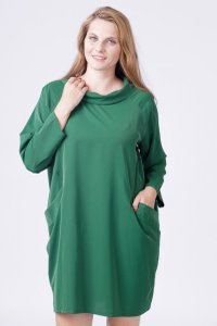 Rochie Verde Scurta cu Guler Intors si Buzunare - 1