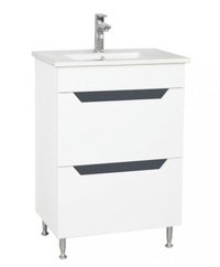 Set Baza Front MDF cu Lavoar 056, 60 cm, Alb si Antracit, Montat cu Sertare - 1