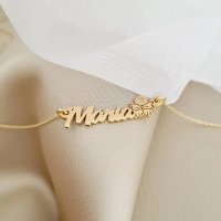 Lantisor personalizat - Nume 5 litere, simbol fluture si Diamant natural - Aur Galben 14 K - 1