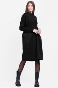 Rochie camasa din bumbac poplin cu pulover din angora, neagra - 1