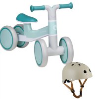 Bicicleta fara pedale Lionelo Villy cu 4 roti si casca ajustabila, pentru copii 12-36 luni, turcoaz/bej - 1