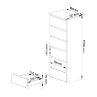 Comoda cu 6 sertare din PAL laminat de 16 mm, 40 x 35 x 109 cm, stejar sonoma - 4