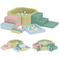 AIYAPLAY set modular cu 15 blocuri moi de constructie si 200 de mingi, multicolor, pentru interior - 1