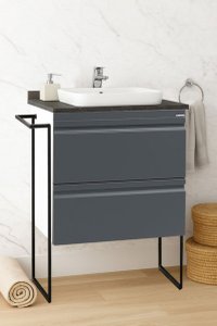 Set Baza front MDF si Lavoar seria 686, cu sertare, cadru metalic, 60 cm, antracit - 1