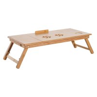 HOMCOM Masă de Pat pentru PC Pliabilă Suport Reglabil Înclinabil cu Sertar Picioare Pliabile 72x35x22-30 Culoarea Lemnului | Aosom Romania - 1