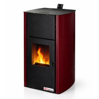 Termosemineu pe peleti Fornello Fiama Confort 25 kW, echipat complet pentru incalzire, tiraj fortat, aprindere automata, buncar 25 kg, culoare Bordeaux - 1