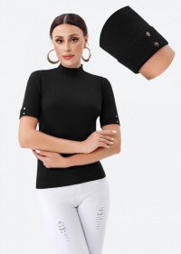 Helanca pulover cu maneca scurta, nasturei metalici si guler scurt, - 1