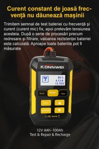Tester Baterie Auto KONNWEI KW510, Testare CCA, Incarcare, Reparatie, Suport 12V, Rezistenta, SOH, SOC, Test Ripple - 5