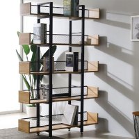 Biblioteca Musha Pako World, Metal Negru si Lemn Stejar, 120x22x185 cm - 1