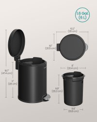 Coș de gunoi cu pedală Songmics, Plushic, Negru, 6 litri, 26x20.5x28 cm - 7