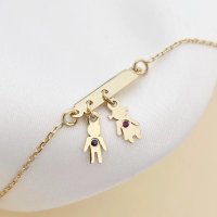 Bratara Fior al Vietii - Model placuta cu charm Baietel si Fetita cu Safir si Rubin - Argint 925 placat cu Aur Galben 18K - 1