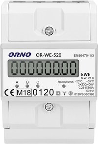 Contor trifazic ORNO OR-WE-520, 80A, certificare MID, 3 faze, 230V, clasa de masurare B, IP51, gri - 1