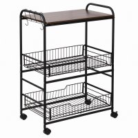 HOMCOM carucior de bucatarie cu roti, stil industrial, cu raft, 2 cosuri si 4 carlige - 1