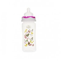 Biberon gat larg 270 ml cu tetina silicon 3+ Minut Baby roz - 1