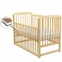 Patut din lemn pentru bebe Ola 120x60 cm cu laterala culisanta, din pin, inaltime reglabila, 3 bete detasabile, Babyneeds - 1