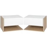 HOMCOM Set de 2 Noptiere Suspendate - Design Modern cu Sertar si Raft, Alb si Stejar - 1